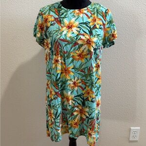 Forever 21 Floral Short Sleeve Shift Dress in Aqua and Yellow
